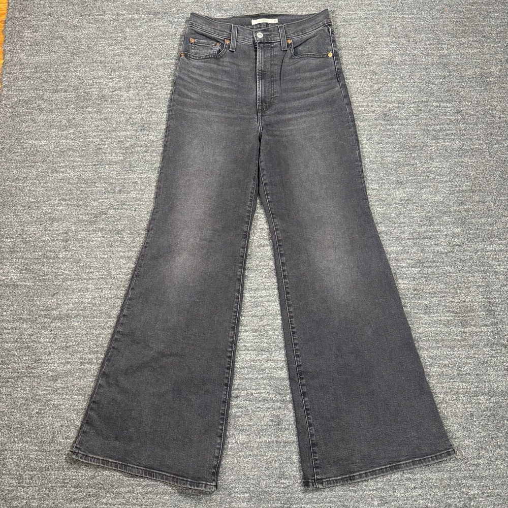 Levis Jeans Women 27 Black Ribcage Bell Bottom Hippie Boho Flare Denim Disco